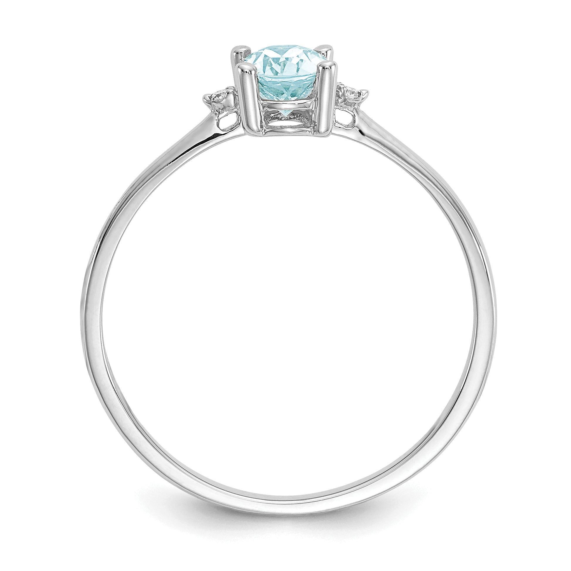 10k White Gold Polished Genuine Diamond and Aquamarine Birthstone Ring Secondary image