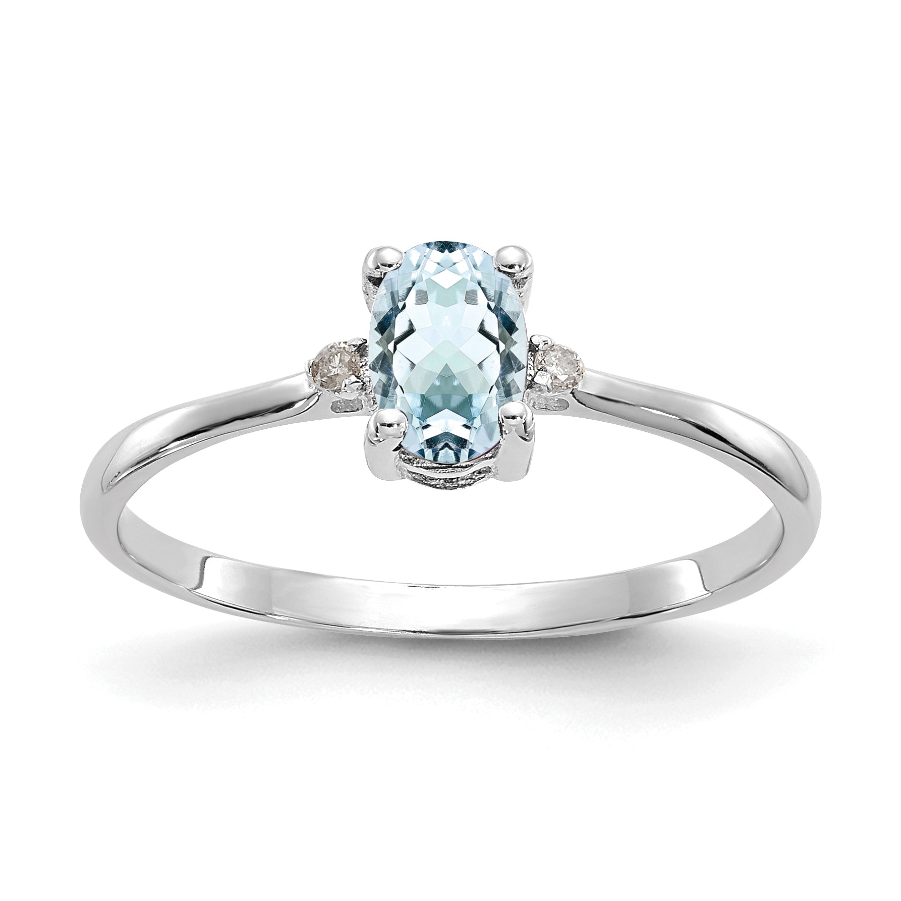 10k White Gold Polished Genuine Diamond and Aquamarine Birthstone Ring Main image