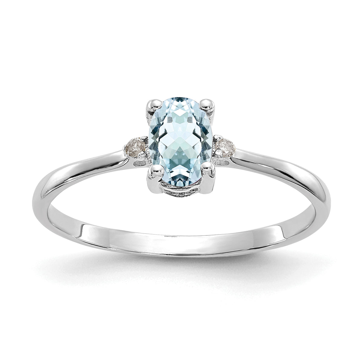 10k White Gold Polished Genuine Diamond and Aquamarine Birthstone Ring