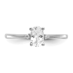 10k White Gold Polished GenuineDiamond/White Topaz Birthstone Ring