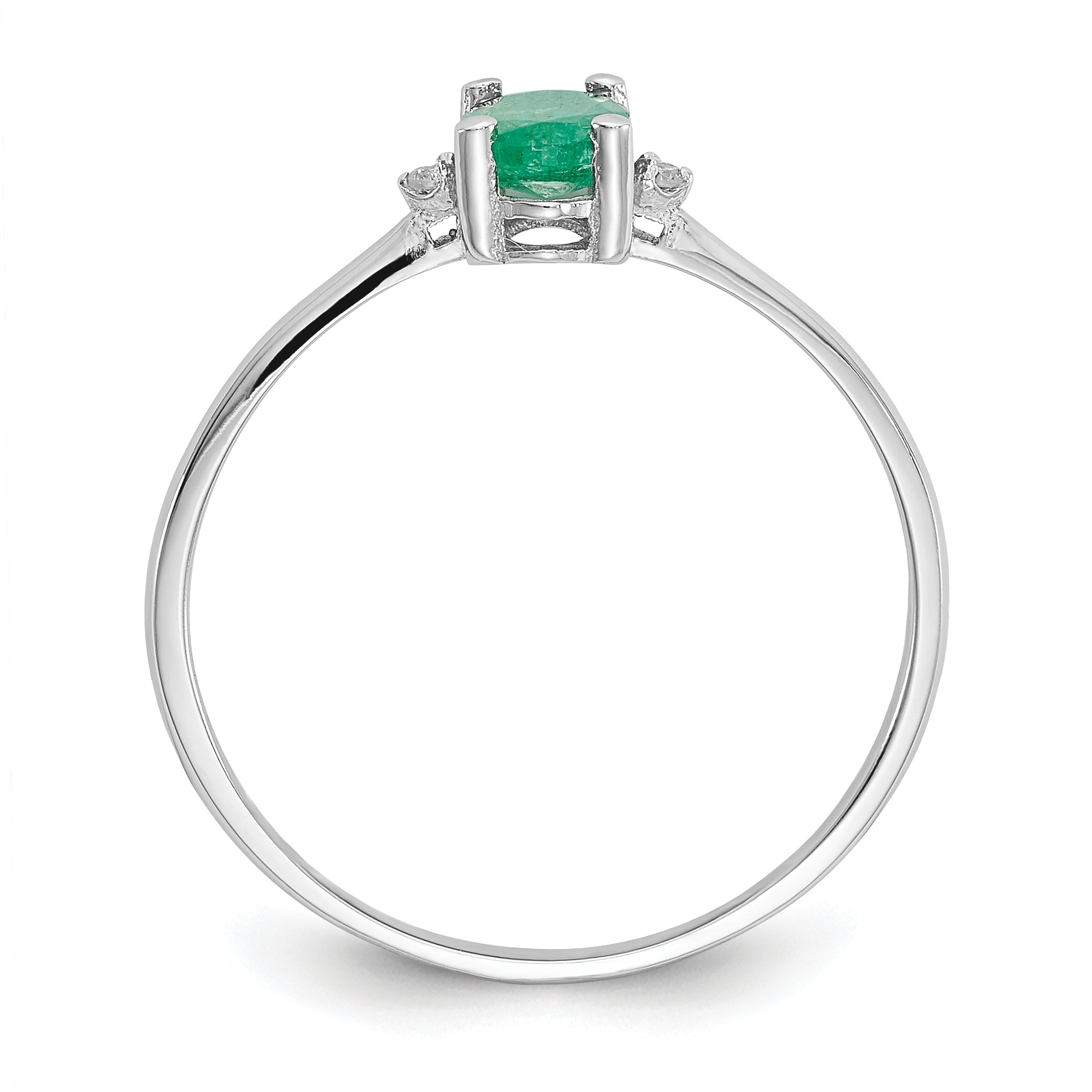 10k White Gold Polished Genuine Diamond & Emerald Birthstone Ring Secondary image