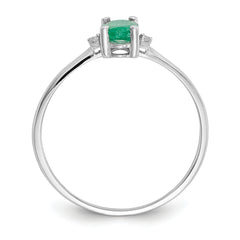 10k White Gold Polished Genuine Diamond & Emerald Birthstone Ring