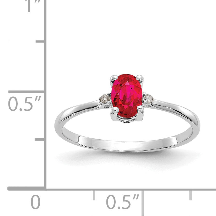 10k White Gold Polished Genuine Diamond & Ruby Birthstone Ring