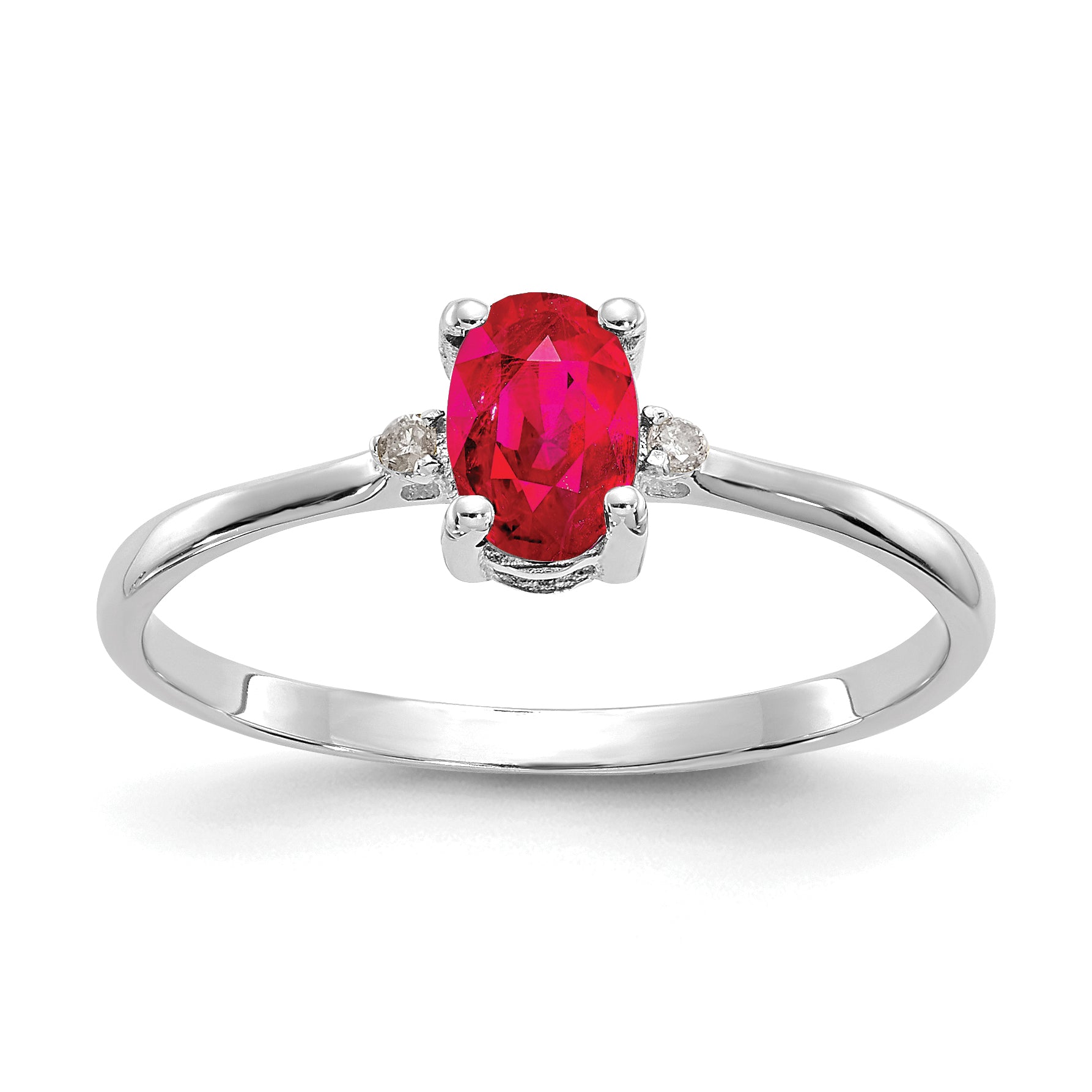 10k White Gold Polished Genuine Diamond & Ruby Birthstone Ring