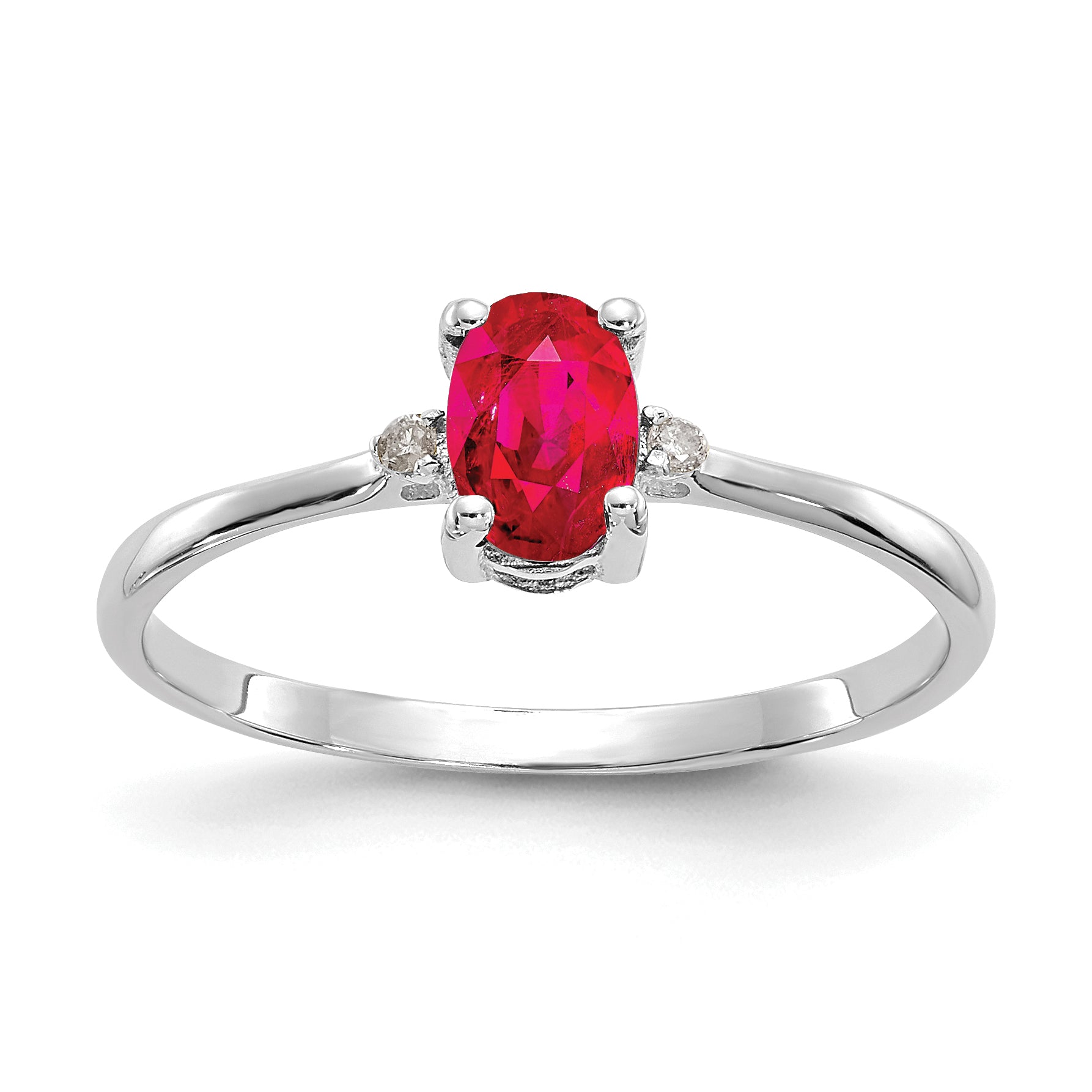 10k White Gold Polished Genuine Diamond & Ruby Birthstone Ring Main image