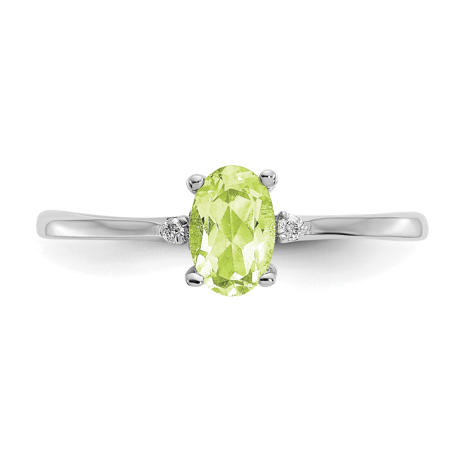 10k White Gold Polished Genuine Diamond & Peridot Birthstone Ring