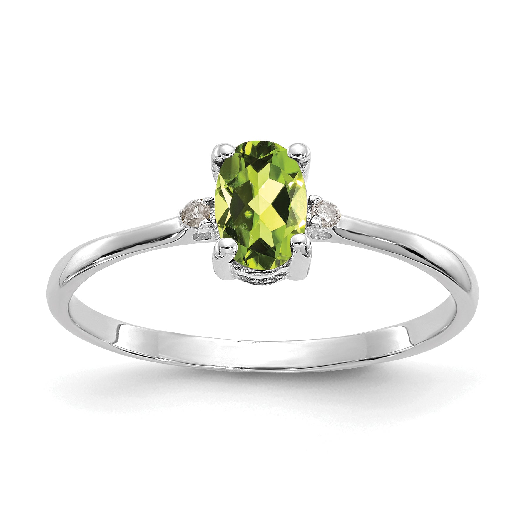 10k White Gold Polished Genuine Diamond & Peridot Birthstone Ring Main image
