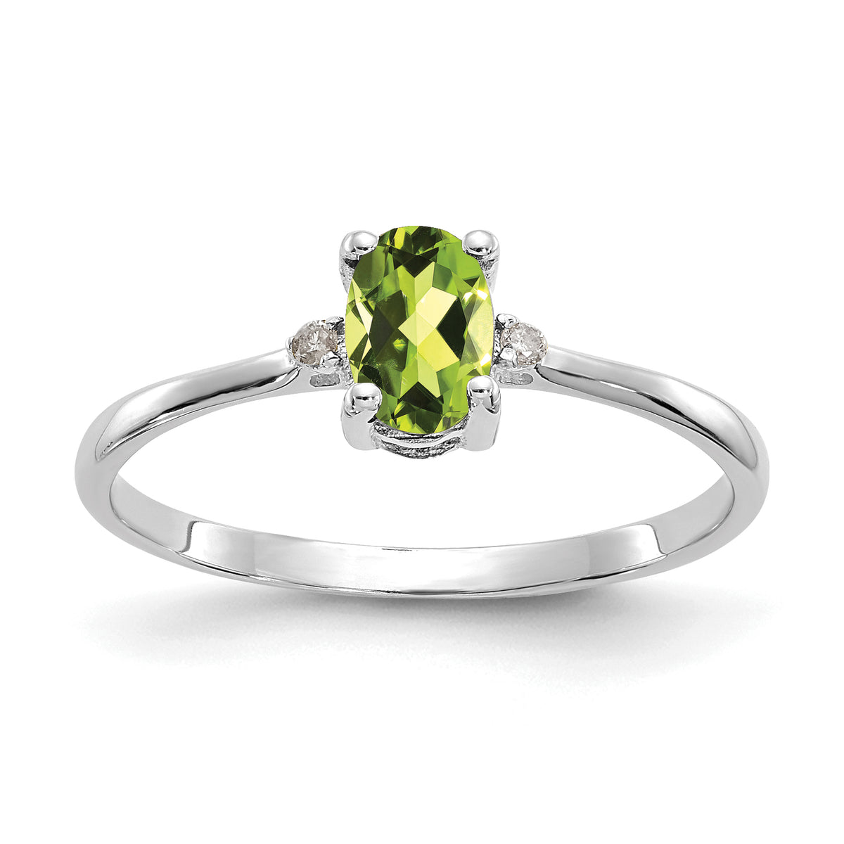 10k White Gold Polished Genuine Diamond & Peridot Birthstone Ring