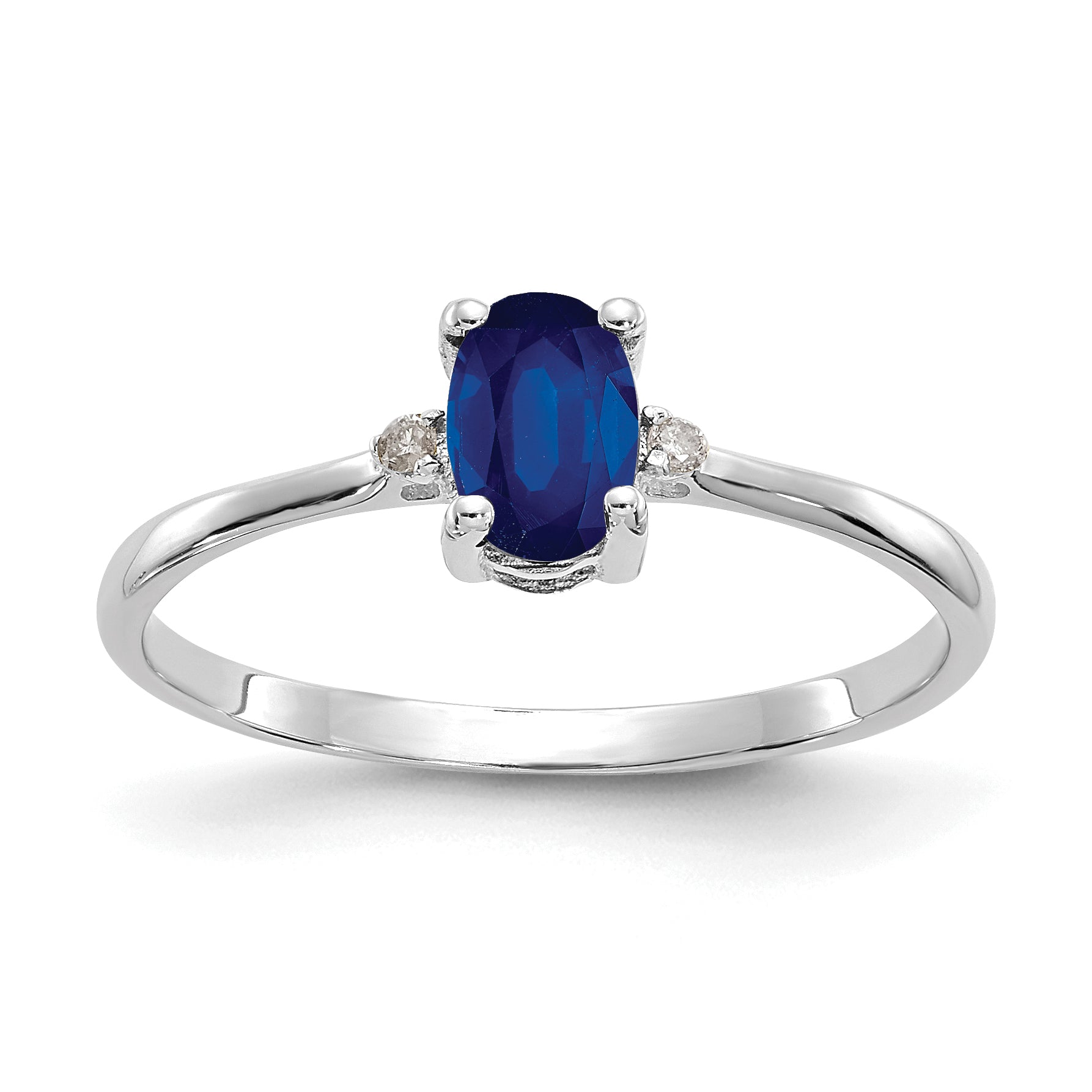 10k White Gold Polished Genuine Diamond & Sapphire Birthstone Ring Main image