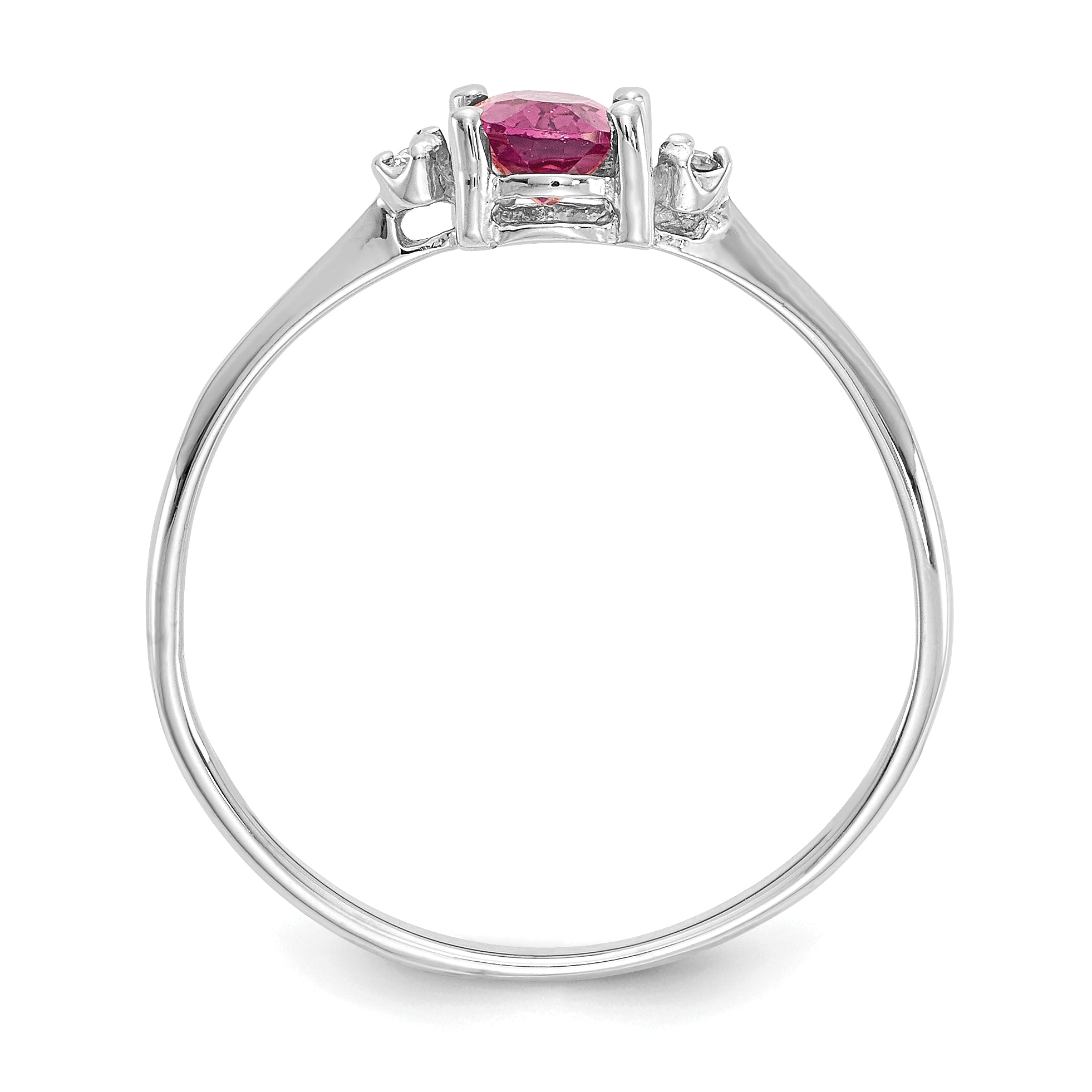 10k White Gold Polished Genuine Dia/Pink Tourmaline Birthstone Ring - 6