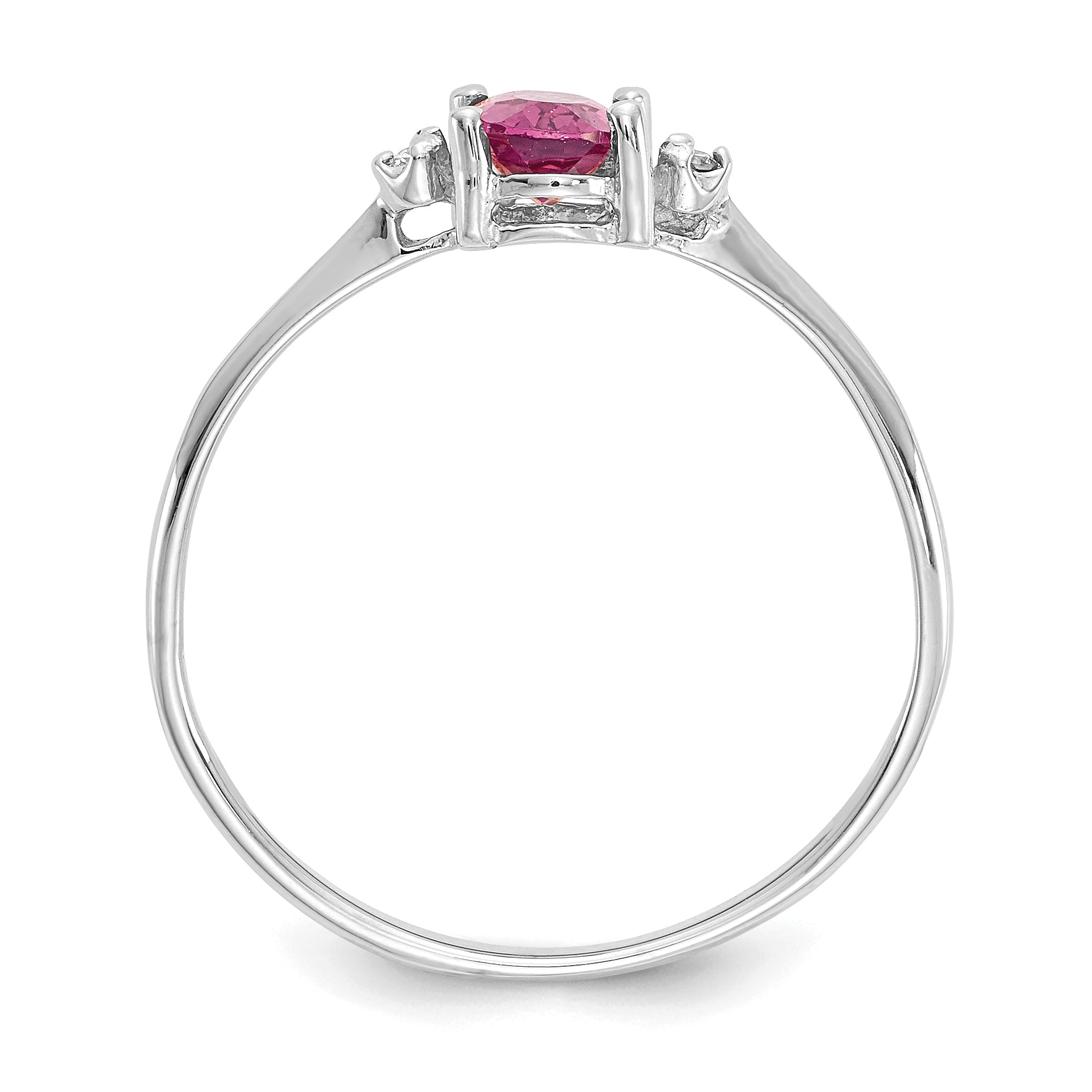 10k White Gold Polished Genuine Dia/Pink Tourmaline Birthstone Ring