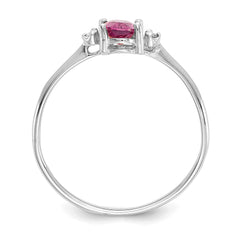 10k White Gold Polished Genuine Dia/Pink Tourmaline Birthstone Ring - 6