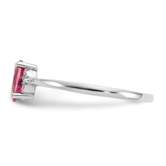 10k White Gold Polished Genuine Dia/Pink Tourmaline Birthstone Ring - 6