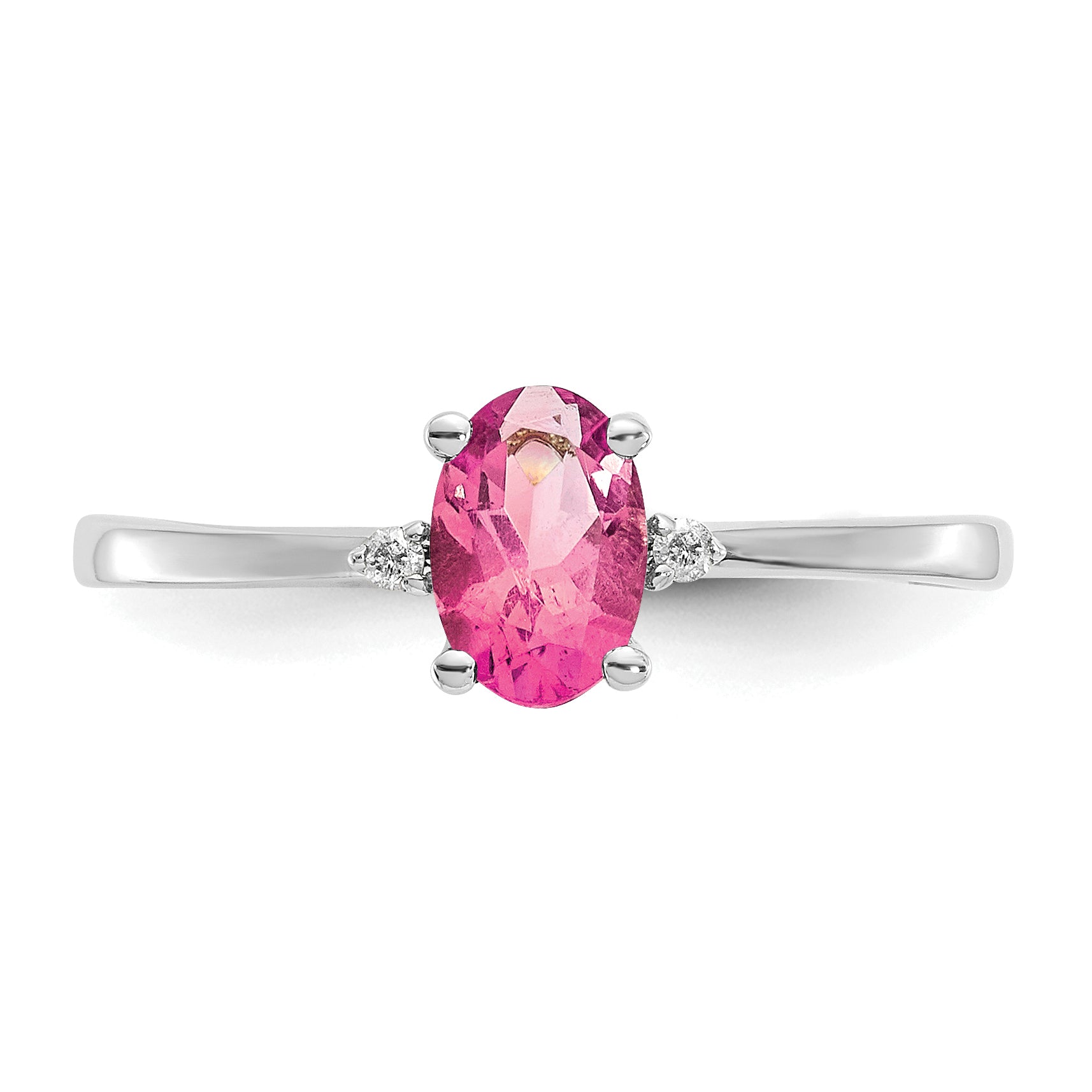 10k White Gold Polished Genuine Dia/Pink Tourmaline Birthstone Ring - 6