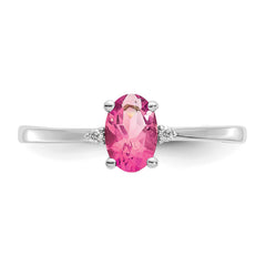 10k White Gold Polished Genuine Dia/Pink Tourmaline Birthstone Ring - 6