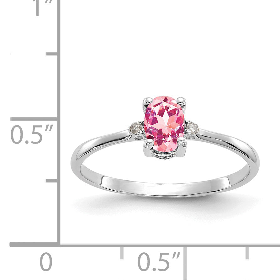 10k White Gold Polished Genuine Dia/Pink Tourmaline Birthstone Ring - 6