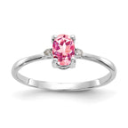 10k White Gold Polished Genuine Dia/Pink Tourmaline Birthstone Ring