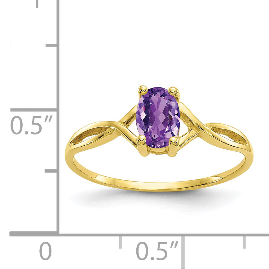 10k Polished Genuine Amethyst Birthstone Ring