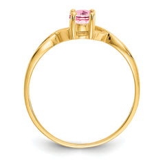 10k Polished Genuine Pink Tourmaline Birthstone Ring