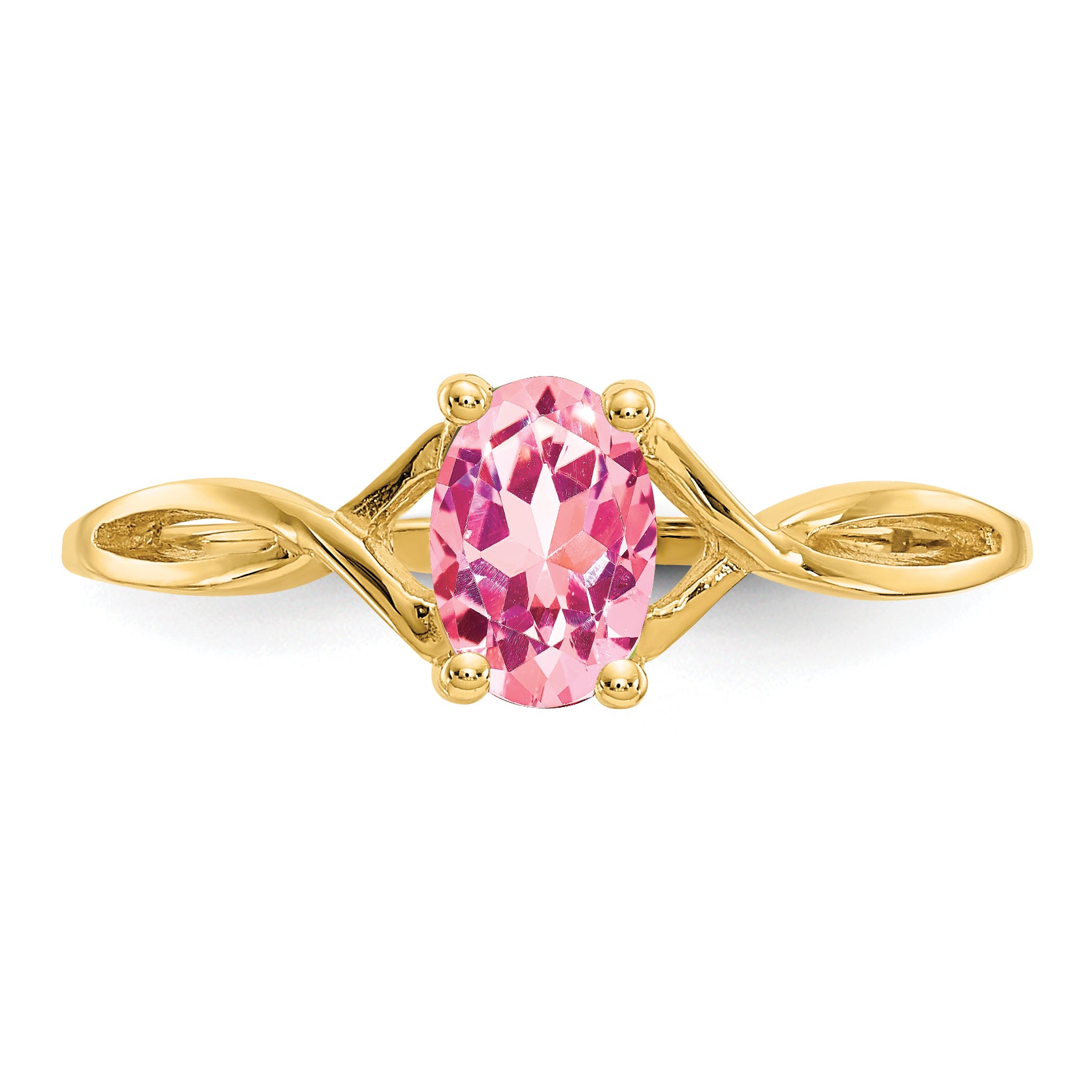 10k Polished Genuine Pink Tourmaline Birthstone Ring