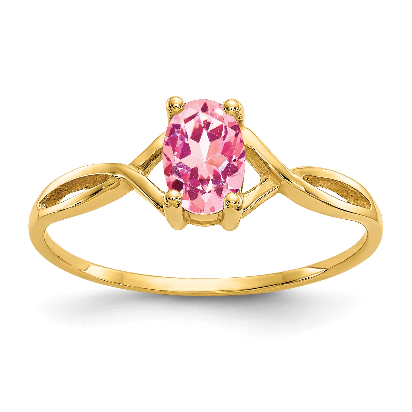 10k Polished Genuine Pink Tourmaline Birthstone Ring