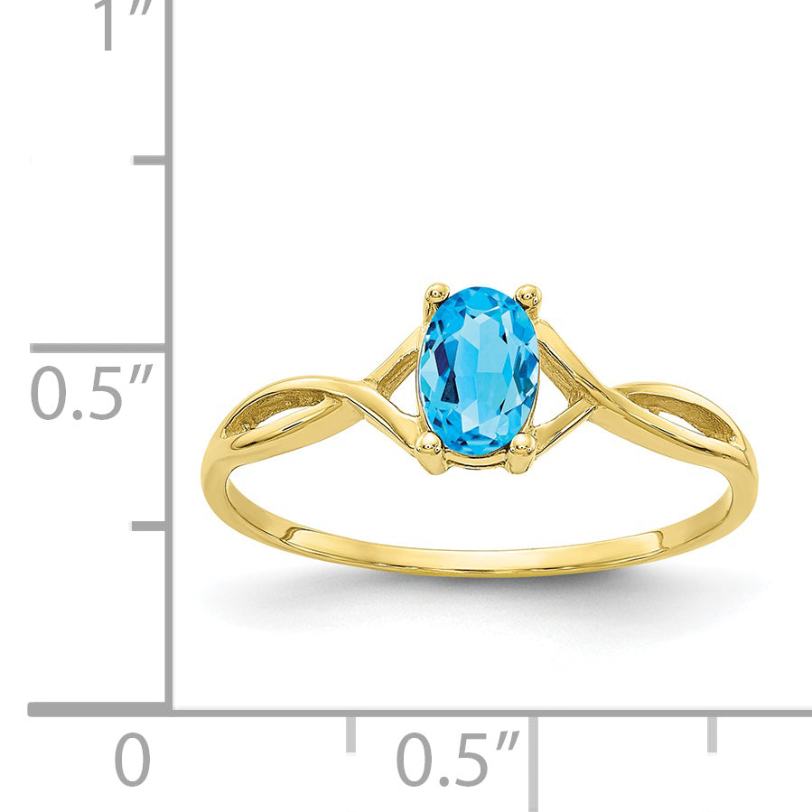 10k Polished Genuine Blue Topaz Birthstone Ring
