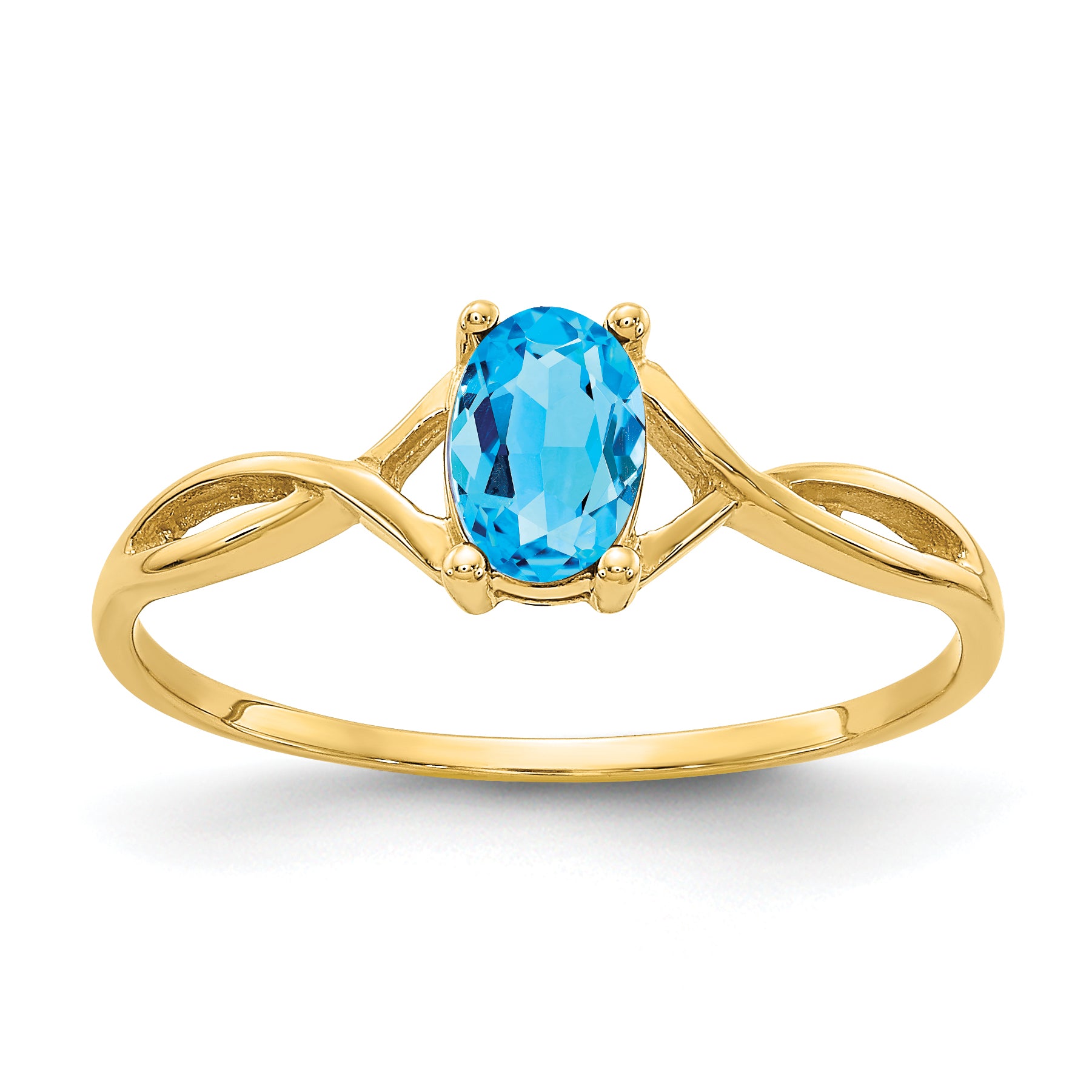 10k Polished Genuine Blue Topaz Birthstone Ring