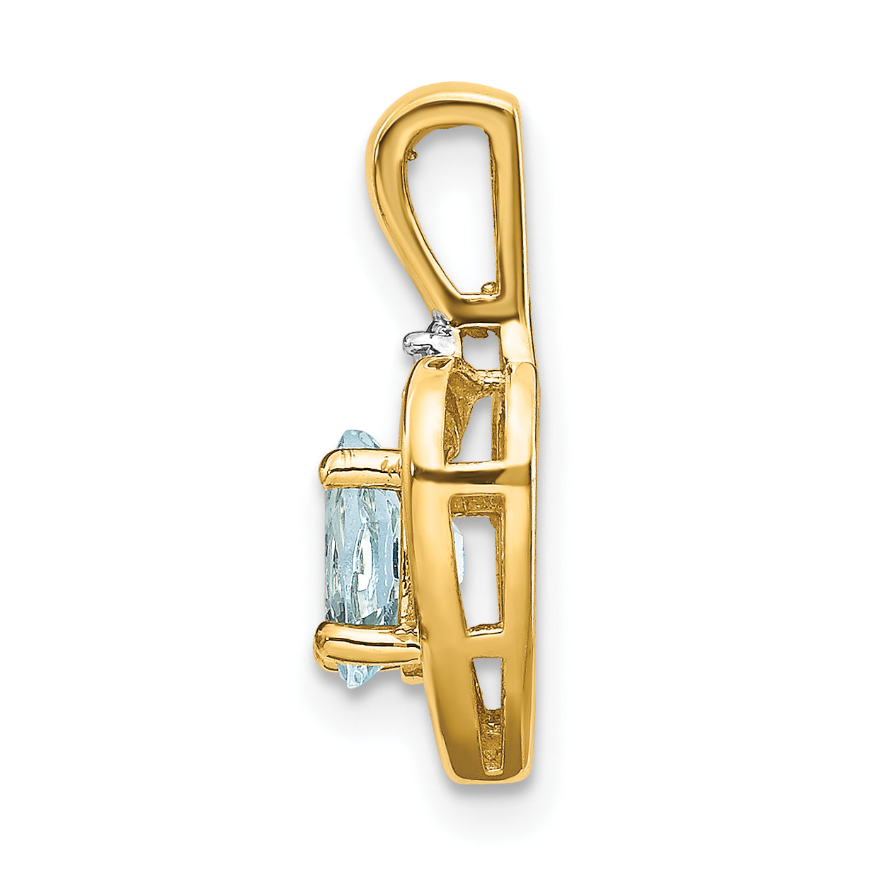 10K Gold Diamond and Aquamarine Pendant with Polished Oval Cut for March Birthstone Secondary image