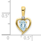 10K Gold Diamond and Aquamarine Pendant with Polished Oval Cut for March Birthstone