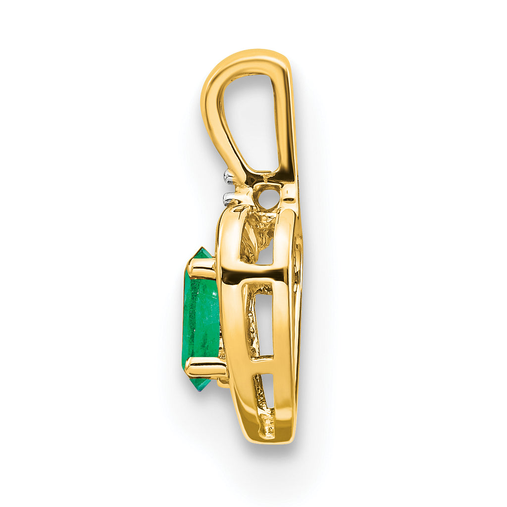 10K Gold Diamond and Emerald Pendant with Polished Finish  Elegant Birthstone Charm