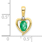 10K Gold Diamond and Emerald Pendant with Polished Finish  Elegant Birthstone Charm
