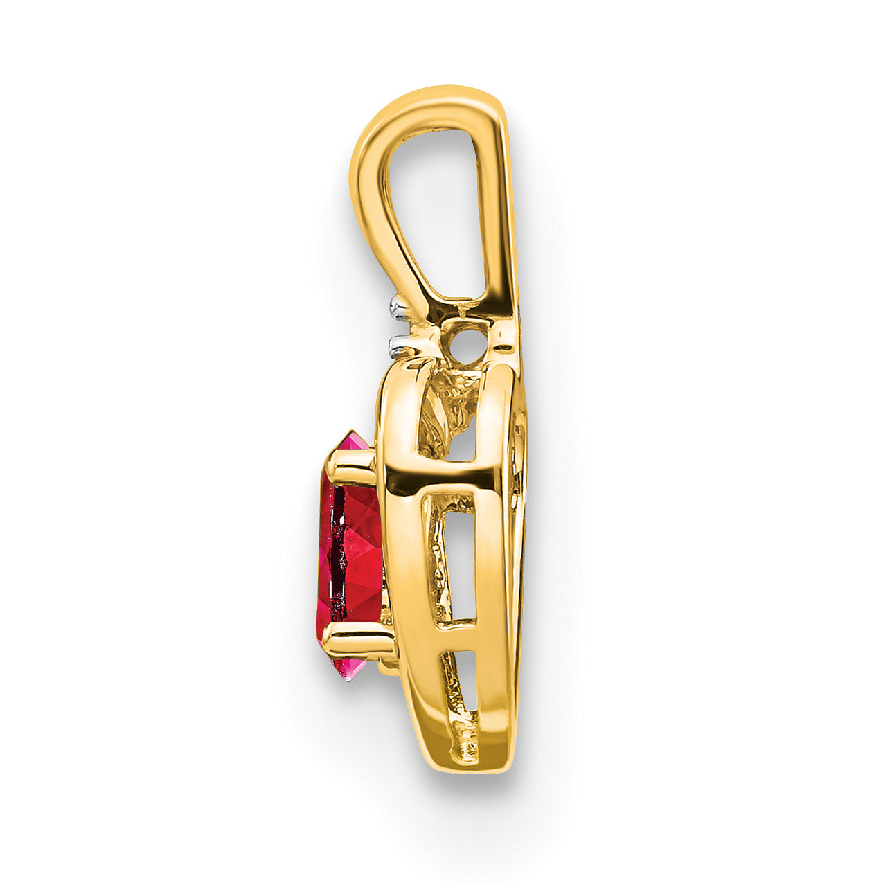 10K Gold Diamond & Ruby Pendant with Polished Finish, Oval Prong Set Stone Secondary image