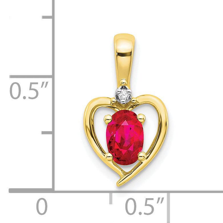 10K Gold Diamond & Ruby Pendant with Polished Finish, Oval Prong Set Stone