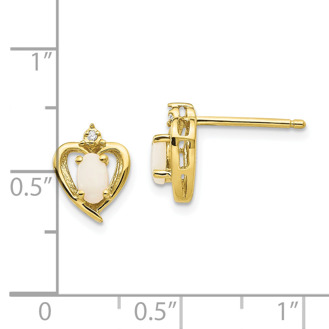 10K Yellow Gold Diamond and Opal Earrings with Polished Finish