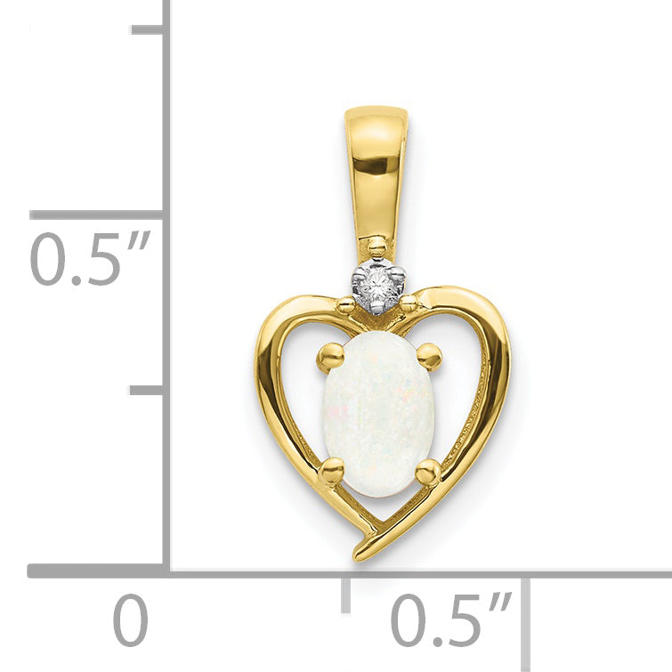 10K Gold Opal and Diamond Pendant with Polished Finish Elegant October Birthstone