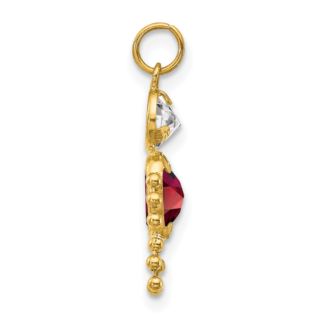 10K Gold January Boy Birthstone Charm with Polished Hollow Design