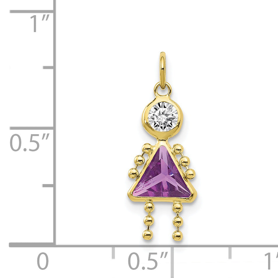 10K Gold February Birthstone Girl Charm with Polished Finish