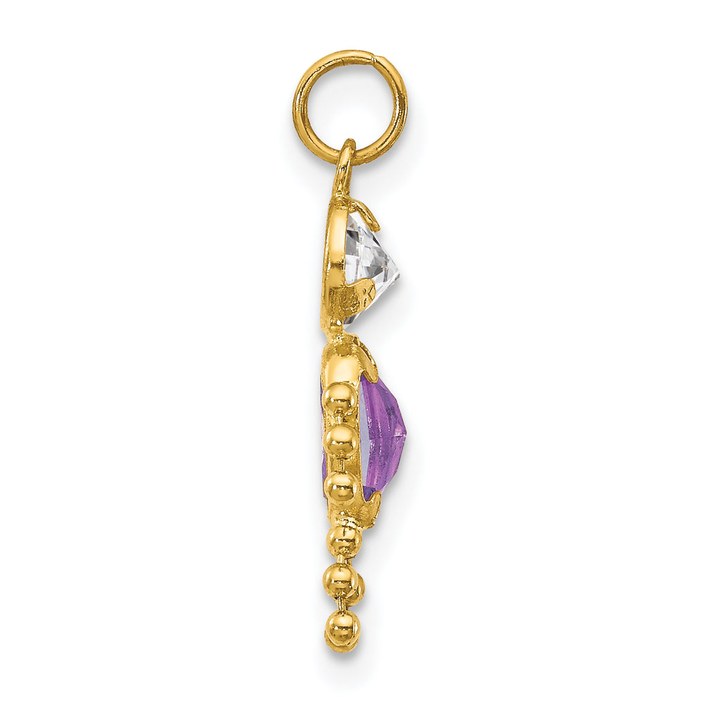 10K Gold February Boy Birthstone Charm with Polished Hollow Design