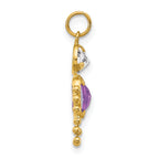 10K Gold February Boy Birthstone Charm with Polished Hollow Design