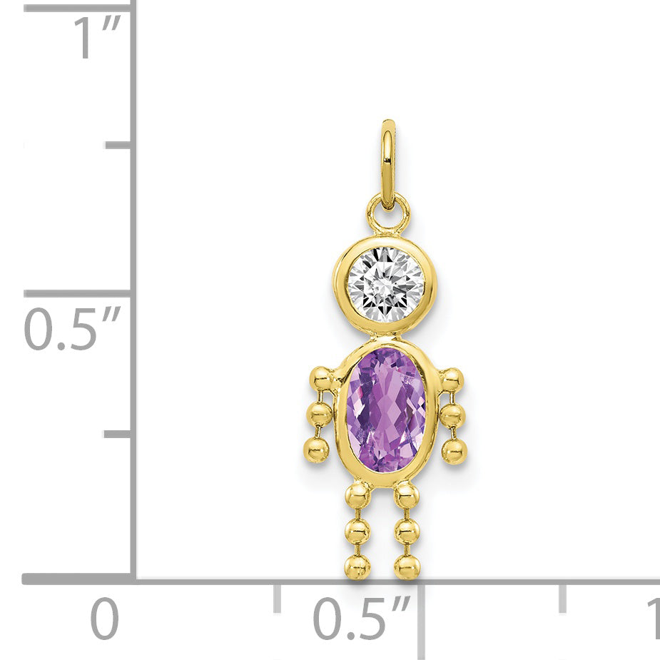 10K Gold February Boy Birthstone Charm with Polished Hollow Design