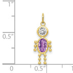 10K Gold February Boy Birthstone Charm with Polished Hollow Design