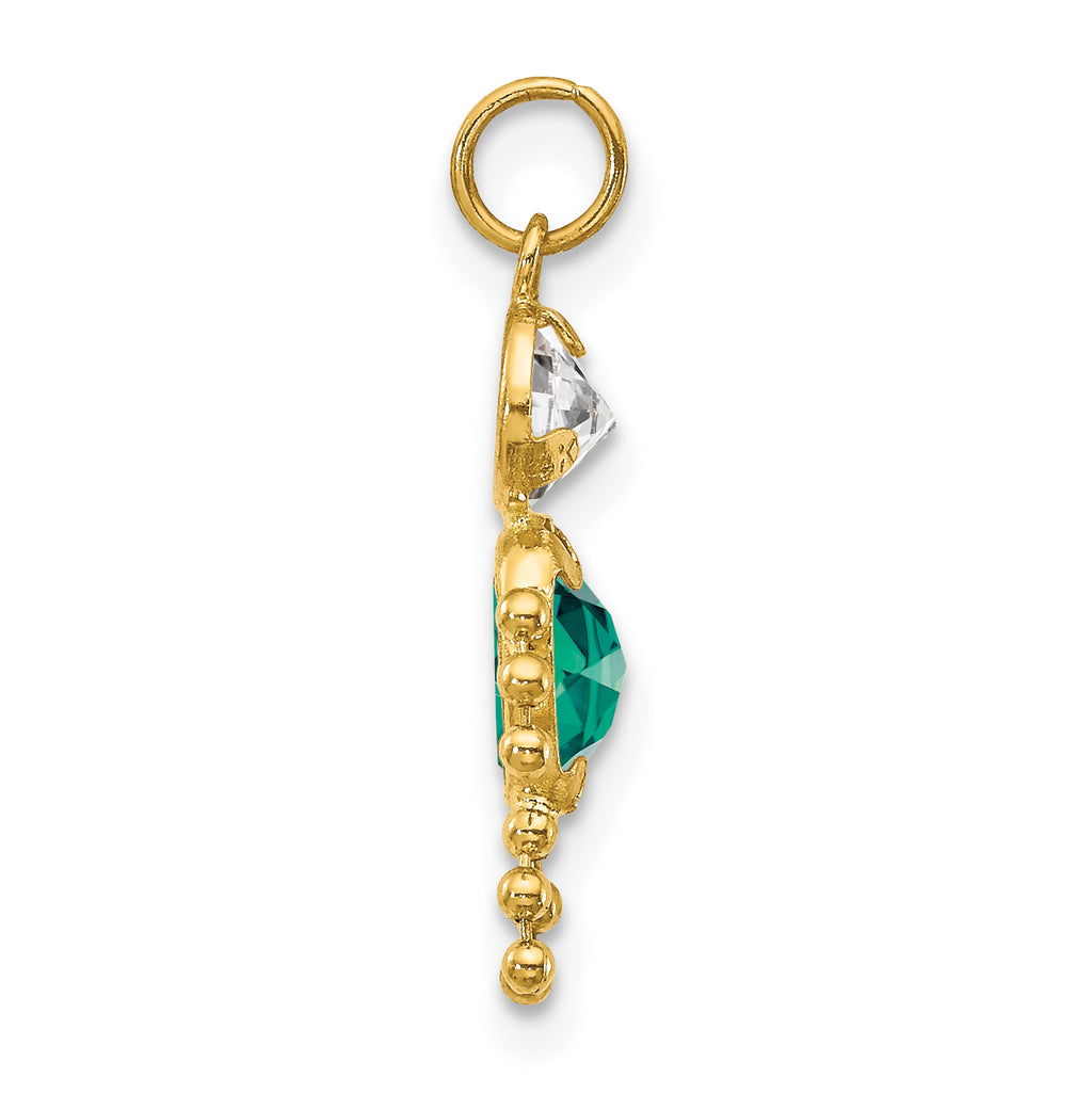10K Gold Polished Boy Birthstone Charm with May Synthetic Emerald