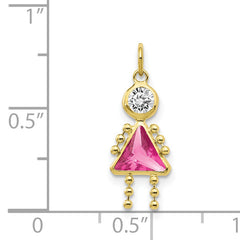 10K Gold October Birthstone Girl Charm with Polished Finish