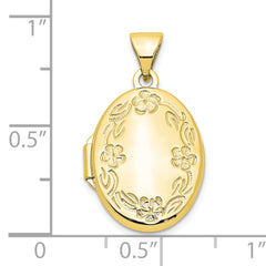 10k 17mm Oval Leaf Floral Hand Engraved Locket