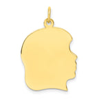 10K Gold Engravable Girl Head Charm with Polished Finish