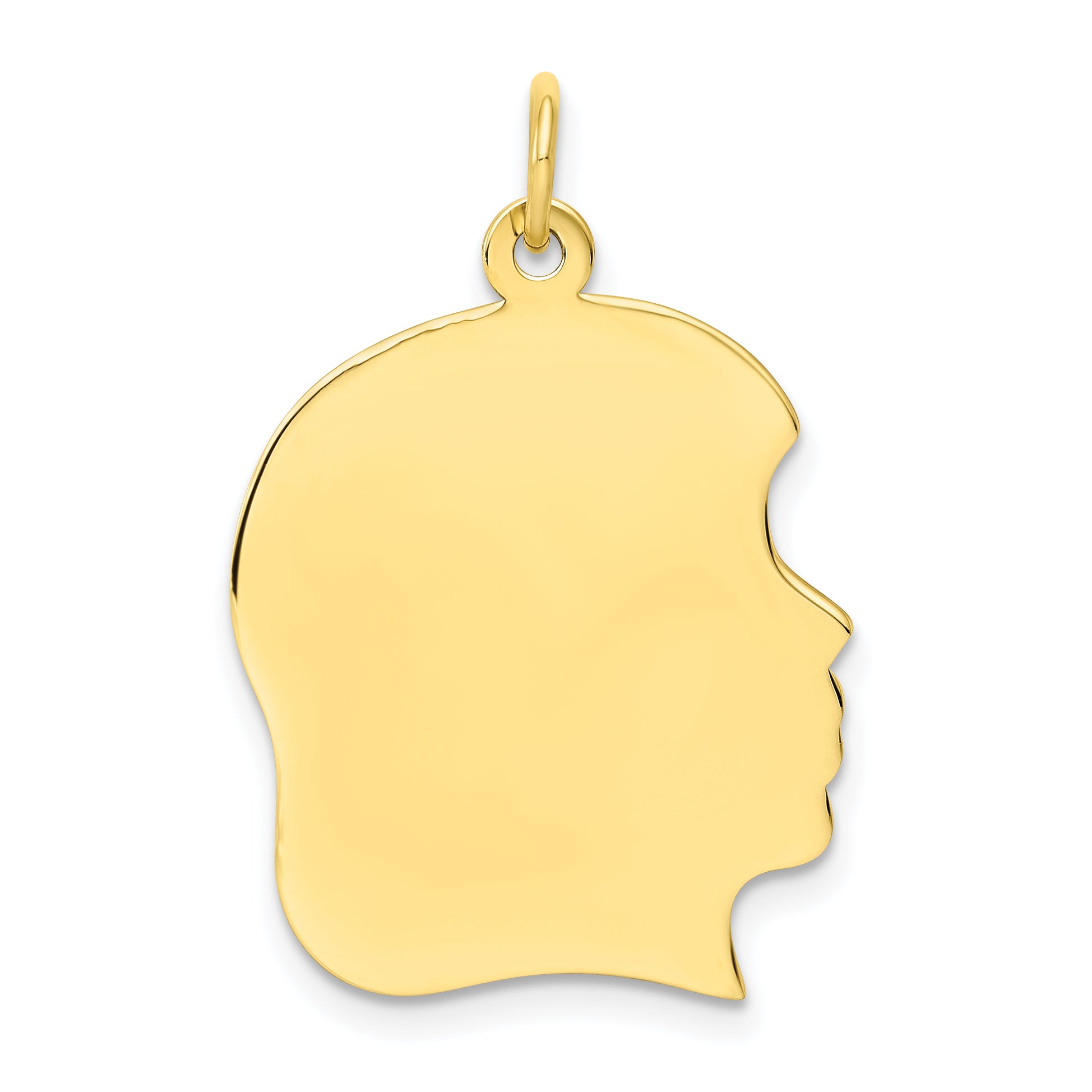 10K Gold Engravable Girl Head Charm with Polished Finish