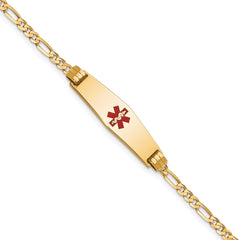 10k Medical Soft Diamond Shape Red Enamel Figaro ID Bracelet