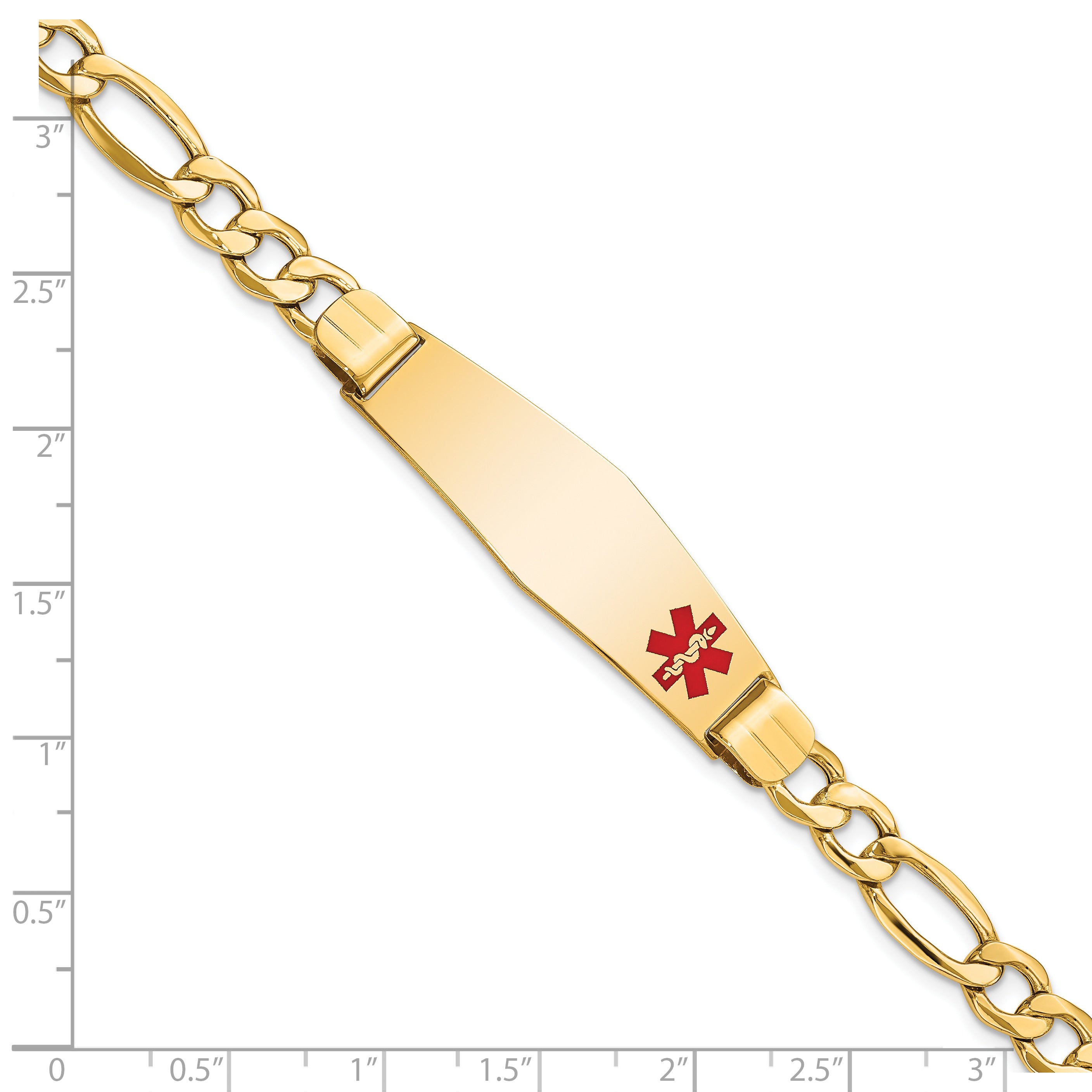 10k Semi-Solid Medical Soft Diamond Shape Red Enamel Figaro ID Bracelet