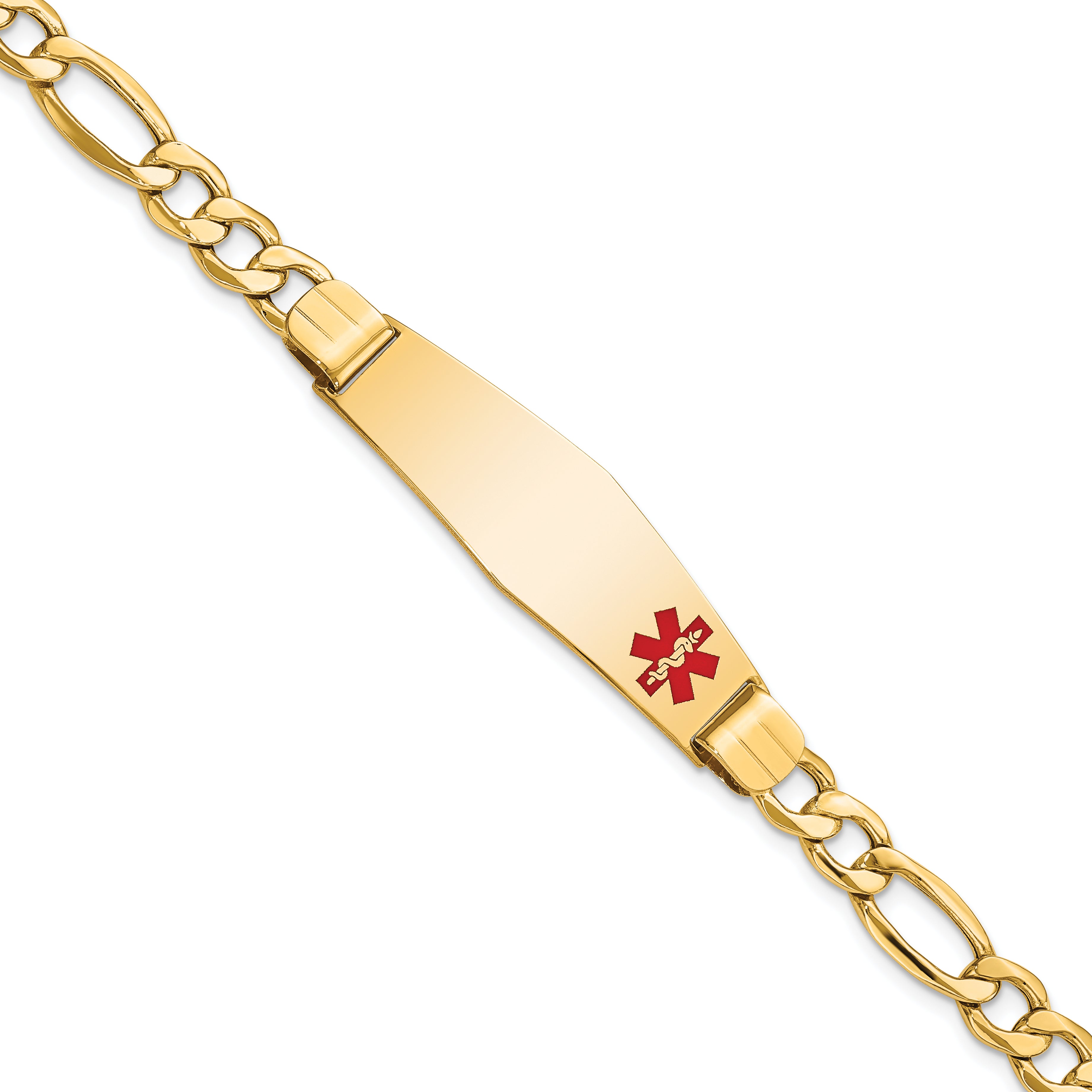 10k Semi-Solid Medical Soft Diamond Shape Red Enamel Figaro ID Bracelet