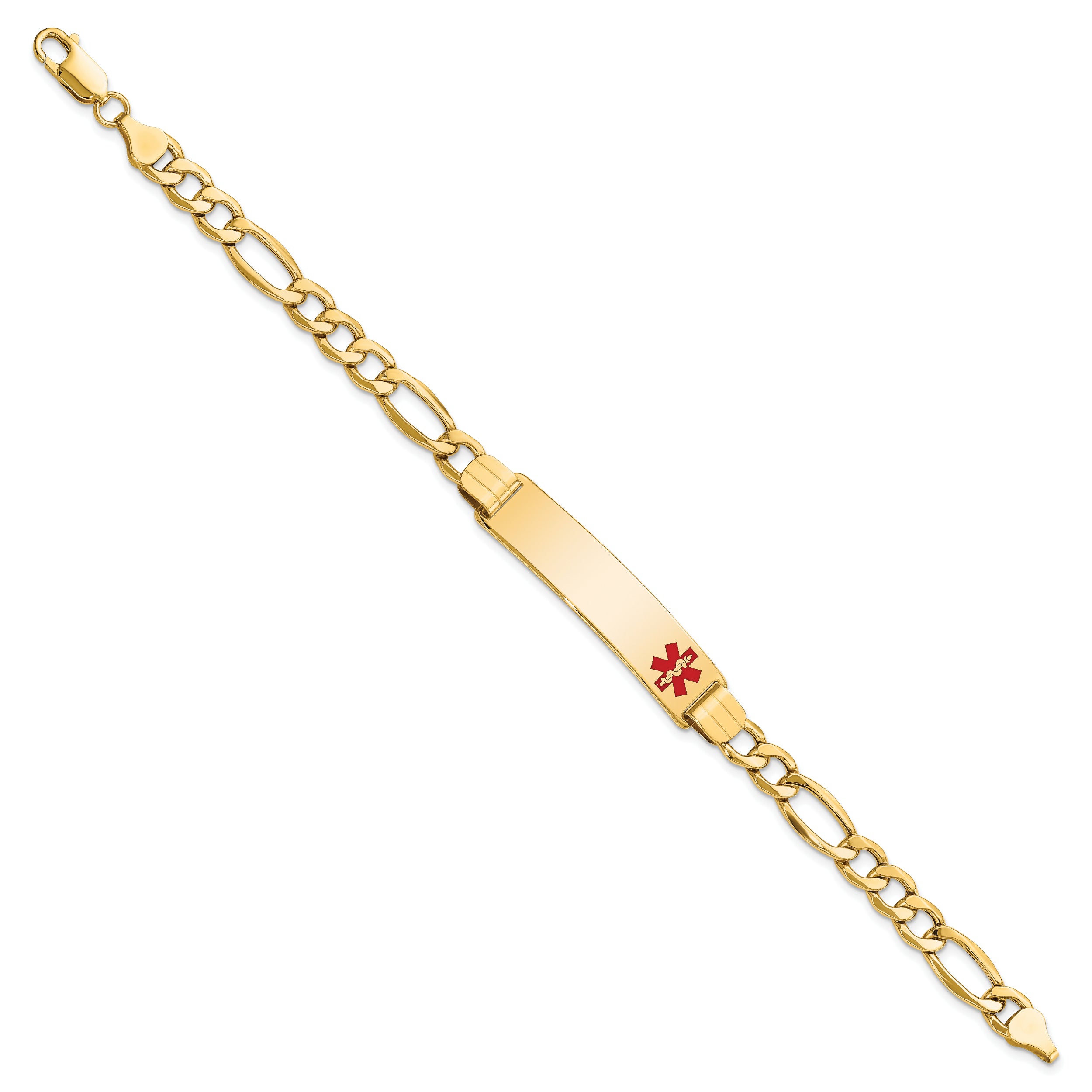 10k Semi-Solid Medical Polished Red Enamel Figaro ID Bracelet